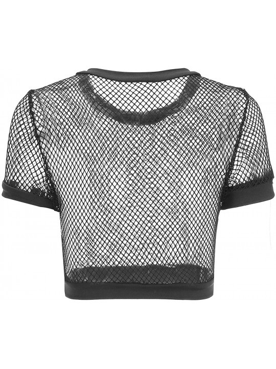 Women's Elastic Fishnet Long Sleeve Mesh Crop Top Clubwear See Through ...