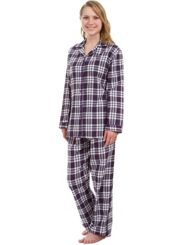 Sets Classic Women's Woven Pajamas- Long Sleeves Plaid Pajama Set - Purple Plaid - CT18885ENEY $29.28