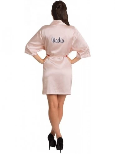 Robes Womens Personalized Name Custom Titles or Phrases Satin Robe with Vinyl Print Bride & Bridesmaid Kimono Robe Blush - C5...