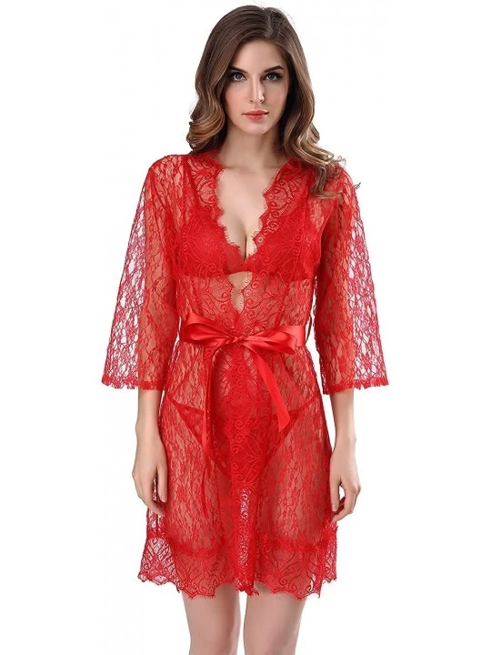 Baby Dolls & Chemises Women Lingerie Lace Babydoll Strap Chemise Halter Teddy Babydoll V Neck Sexy Sleepwear - Red - CQ190ZTU...