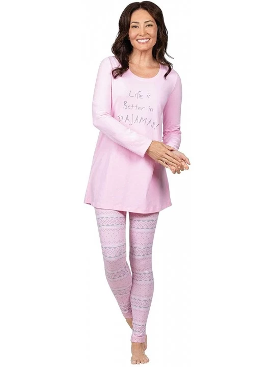 Sets Pajamas for Women - PJs Women- Long Sleeve Top & Leggings - Pink Fair Isle - C518IOD8EW5 $33.44