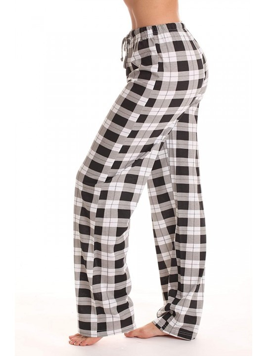 100% Cotton Jersey Women Plaid Pajama Pants Sleepwear - Black - Plaid ...