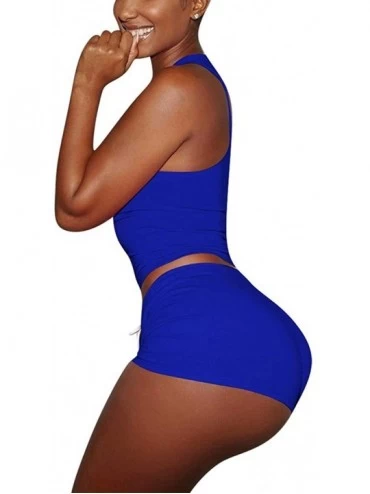 Sets Women 2 Piece Shorts Set - Sexy Crop Top Bodycon Shorts Tracksuit Outfit Loungewear Pajamas Sets - Royal Blue - CM198U8T...