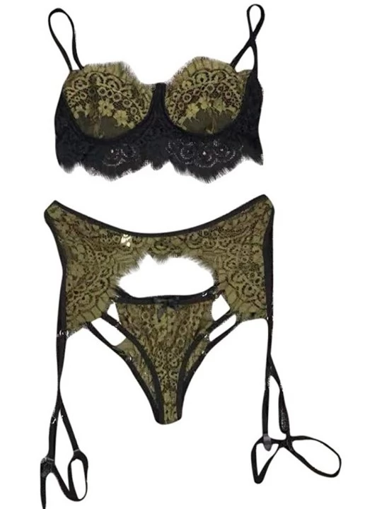 Baby Dolls & Chemises Sexy Lingerie for Women Lace Teddy Babydoll Bodysuit Nightwear Outfit - T-green - CP198D7IH7I $14.37