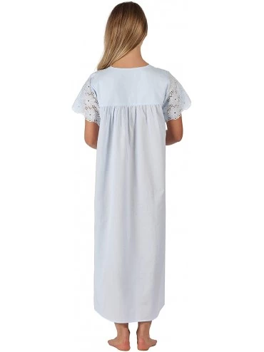 Nightgowns & Sleepshirts 100% Cotton Short Sleeve Ladies Nightdgown - Elizabeth - Blue - CT18OCLK8W3 $46.53