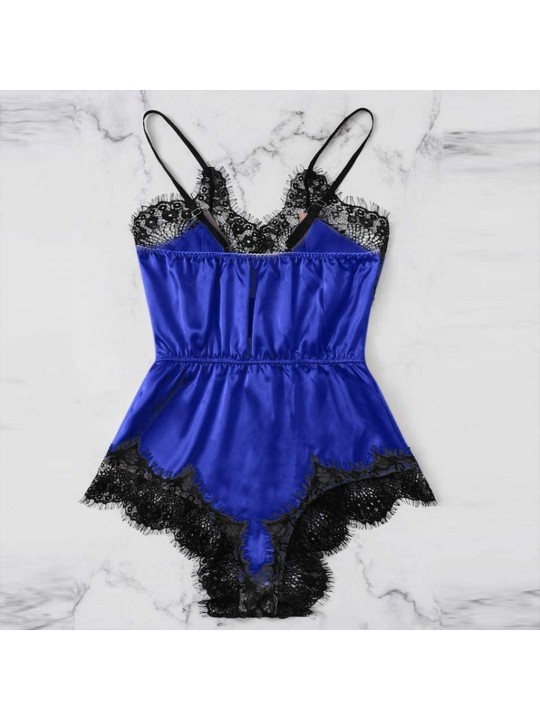 Women Snap Crotch Lingerie Sexy Lace Bodysuit Deep V Teddy One Piece