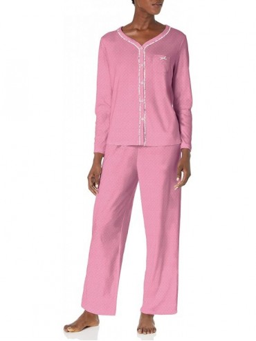 Women's Pajamas Long Sleeve Cardigan and Bottom Pj Set - Pin Dot Mauve ...