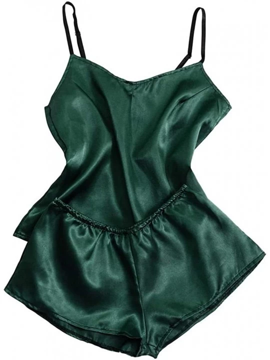 Thermal Underwear Satin Silk Pajamas Bow Nightdress Lingerie Women Underwear Sleepwear - Green - CF197D8XGXE $9.11