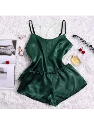 Thermal Underwear Satin Silk Pajamas Bow Nightdress Lingerie Women Underwear Sleepwear - Green - CF197D8XGXE $9.11