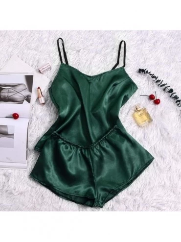 Thermal Underwear Satin Silk Pajamas Bow Nightdress Lingerie Women Underwear Sleepwear - Green - CF197D8XGXE $9.11