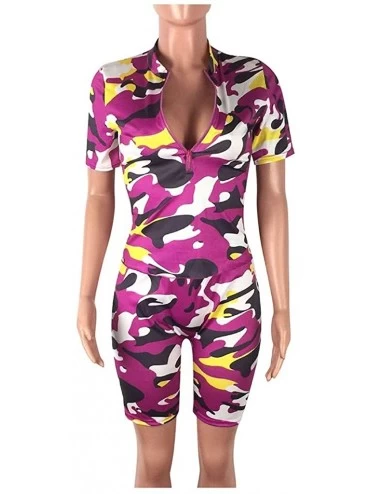 Sets Camo Outfits for Women 2 Piece Short Sleeve Zip Shirts Makes Nightwear Sleepwear Loungewear Set - Pink - CF19CATY2LG $26.42