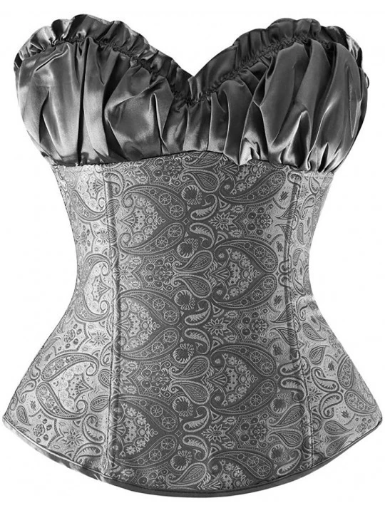 Bustiers & Corsets Women' Lace Up Boned Bustier Renaissance Top Wedding Bridal Corset - Grey - CR11MVPWU3T $43.56