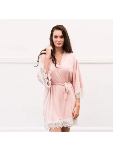 Robes Women's Luxurious Soft Silky Bridesmaid Personalized Kimono Robe - Jersey Knit Blush Pink - C8198MWT24Z $34.90