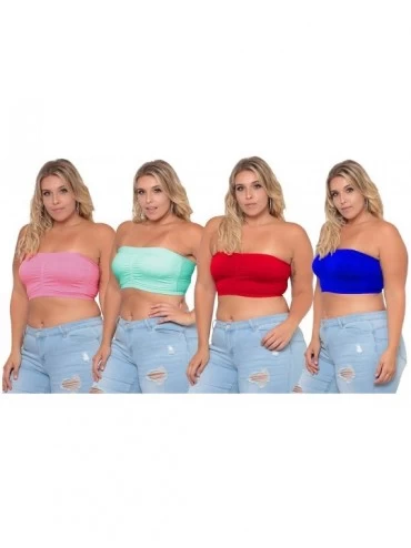 Bras Fashion Plus Size Seamless Strapless Bandeau Tube Top Bra (Sold as 2-3 or 4 Pack) - Mint/Pink/Red/Royal - C518ONGSWGS $2...