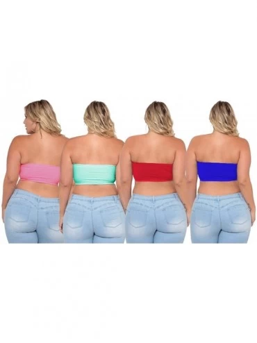 Bras Fashion Plus Size Seamless Strapless Bandeau Tube Top Bra (Sold as 2-3 or 4 Pack) - Mint/Pink/Red/Royal - C518ONGSWGS $2...