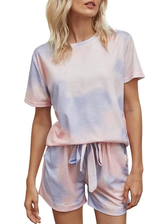 Sets Two Piece Tie Dye Lounge Sets Tank and Shorts Cotton Printed Pajama Set for Women - Tie Dye Pink - CQ190R6KD7W $28.76