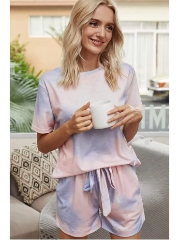 Sets Two Piece Tie Dye Lounge Sets Tank and Shorts Cotton Printed Pajama Set for Women - Tie Dye Pink - CQ190R6KD7W $28.76