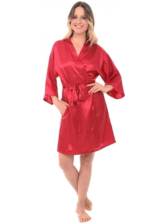 Robes Womens Satin Bridesmaid Robe- Mid-Length Dressing Gown - Apple - CB12LJOW8HF $25.09