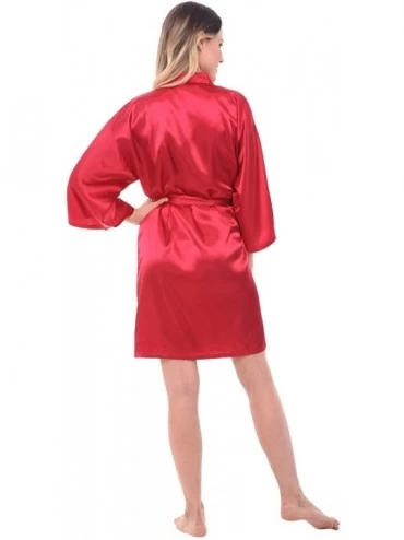 Robes Womens Satin Bridesmaid Robe- Mid-Length Dressing Gown - Apple - CB12LJOW8HF $25.09