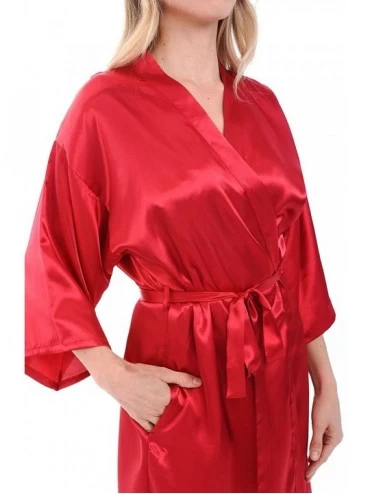 Robes Womens Satin Bridesmaid Robe- Mid-Length Dressing Gown - Apple - CB12LJOW8HF $25.09