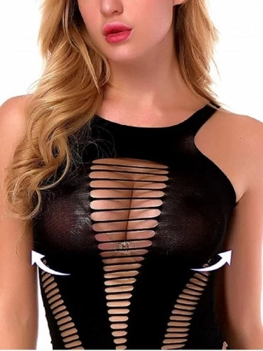 Baby Dolls & Chemises Women's Mesh Lingerie Fishnet Babydoll Mini Dress Stretch Chemise Bodysuit - Black 2 - CV18S0AQMI4 $14.54