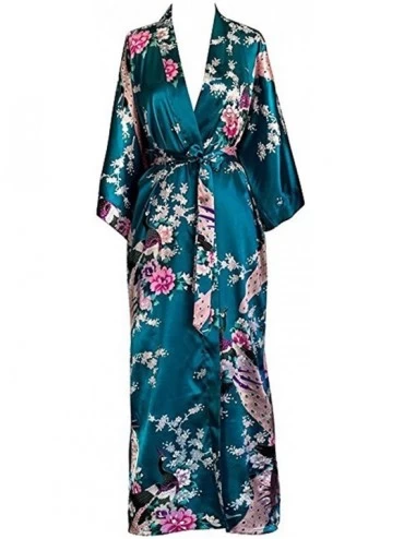 Robes Women Long Robe Print Flower Peacock Bathrobe Gown Bride Wedding Robes - White Flower a - C018XDQHQ32 $28.91