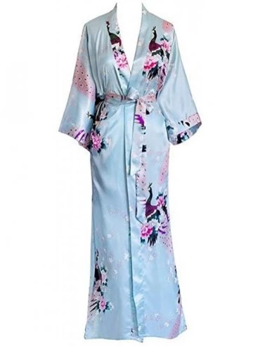 Robes Women Long Robe Print Flower Peacock Bathrobe Gown Bride Wedding Robes - White Flower a - C018XDQHQ32 $28.91