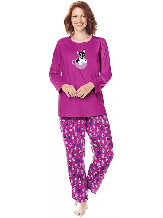 Sets Women's Plus Size Long Sleeve Knit Pj Set Pajamas - Raspberry Dog (0729) - CH199L53R0H $33.12