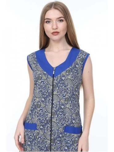 Robes Womens 100% Cotton Zipper Front Sleeveless Summer Dress Robe House Dress - Paisley - C318CT2XZYY $18.94