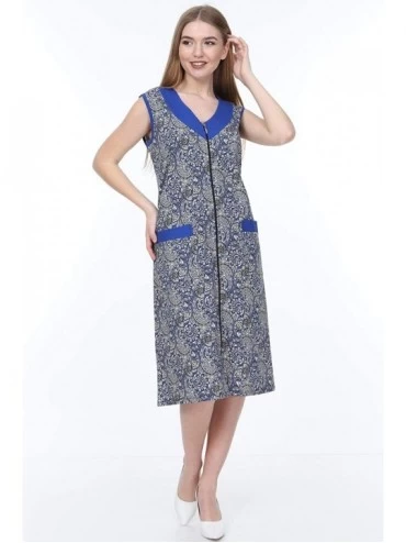 Robes Womens 100% Cotton Zipper Front Sleeveless Summer Dress Robe House Dress - Paisley - C318CT2XZYY $18.94