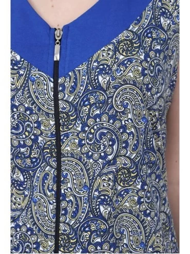 Robes Womens 100% Cotton Zipper Front Sleeveless Summer Dress Robe House Dress - Paisley - C318CT2XZYY $18.94