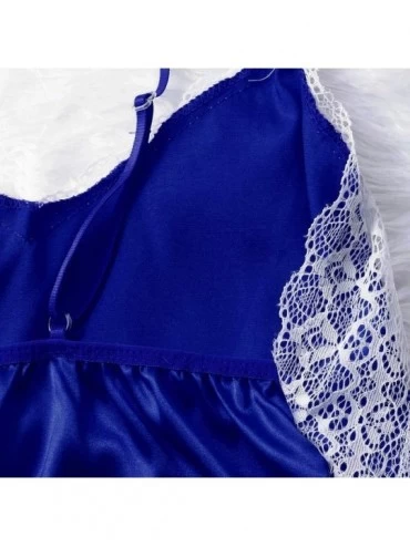 Robes New Women Lace Satin Silk Sleepwear V-Neck Lingerie Pajamas Nightdress Underwear - Blue - CY194L8OWYM $11.99