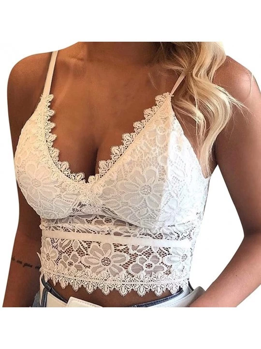 Camisoles & Tanks Sexy Lace Sides Lingerie Women Plus Size Vest Crop Wireless Bra Lingerie Sexy V-Neck Underwear Camisole - W...