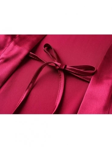 Robes Satin Kimono Robe Long Bridesmaid Wedding Bath Robe with Lace Trim - Winered - C9198Q6AMK8 $35.03