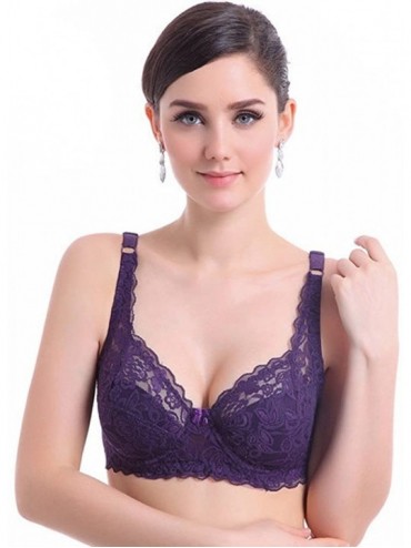 Accessories Women Sexy Push Up Deep V Ultrathin Underwire Padded Lace Brassiere Bra - Purple - C218U95C79I $13.19