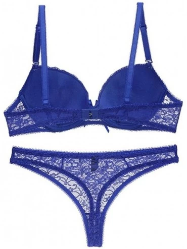 Bras Women Underwire Bra and Panty Set Sexy Low Waisted Lace Bralettes and Panty Set Sexy Lingerie 2 Piece Underwear - Blue -...