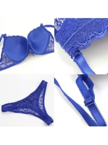 Bras Women Underwire Bra and Panty Set Sexy Low Waisted Lace Bralettes and Panty Set Sexy Lingerie 2 Piece Underwear - Blue -...