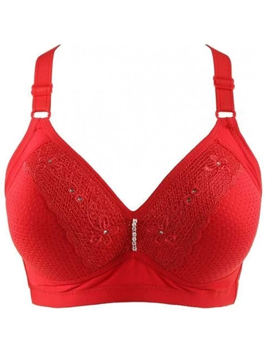 Bras Women Wirefree Lingerie Full-Coverage Thin Sleep Breathable Bra - Red - CT192ZM65T2 $15.60