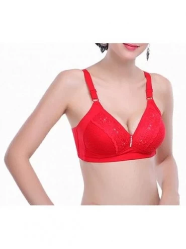 Bras Women Wirefree Lingerie Full-Coverage Thin Sleep Breathable Bra - Red - CT192ZM65T2 $15.60