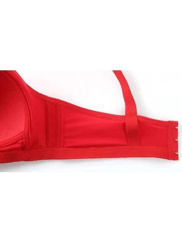 Bras Women Wirefree Lingerie Full-Coverage Thin Sleep Breathable Bra - Red - CT192ZM65T2 $15.60