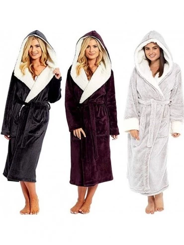 Robes Women Luxurious Fleece Robes Fluffy Robes Long Soft Warm Plush Shawl Kimono Bathrobe Winter House Coat Black XL - CS18A...