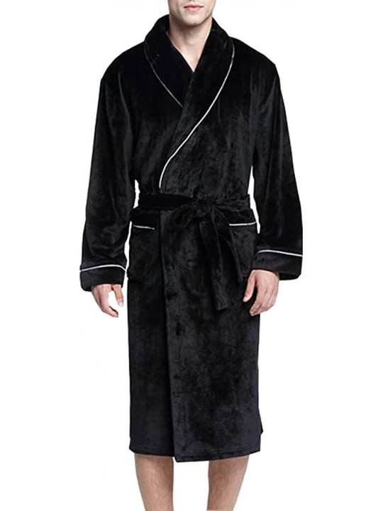 Men's Long Soft Flannel Plush Fleece Robe Zip Bathrobe Sleepwear ...