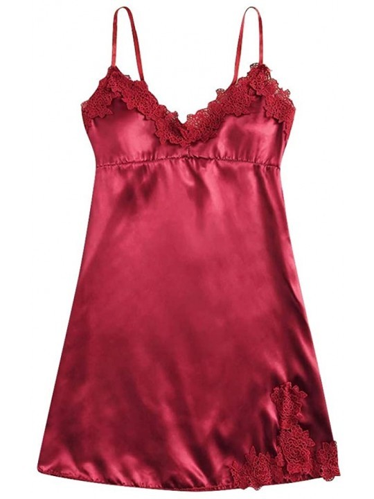 Sexy Lace Nightgown Pajamas Nightdress Silk Underwear Women Lingerie Sleepwear Red Cc195aqqixc