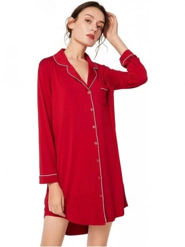 Nightgowns & Sleepshirts Womens Nightgown Button Down Nightshirt Long Sleeve Boyfriend Sleep Shirt Pajama Dress Sleepwear Nig...