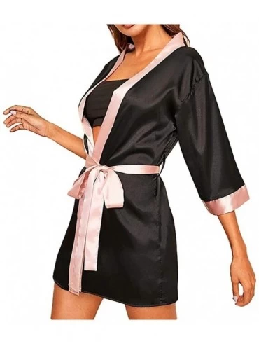 Nightgowns & Sleepshirts Women's Long Sleeves Satin Silky Sleepwear Nightgowns Pajamas with Belt Pure Color Kimono Bathrobes ...