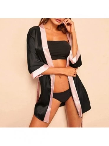 Nightgowns & Sleepshirts Women's Long Sleeves Satin Silky Sleepwear Nightgowns Pajamas with Belt Pure Color Kimono Bathrobes ...