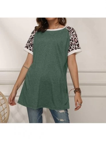 Baby Dolls & Chemises Women Splice Blouse Solid Color Stitching Striped Leopard Short Sleeve Shirt Tunics Tops - D - CG193K4I...