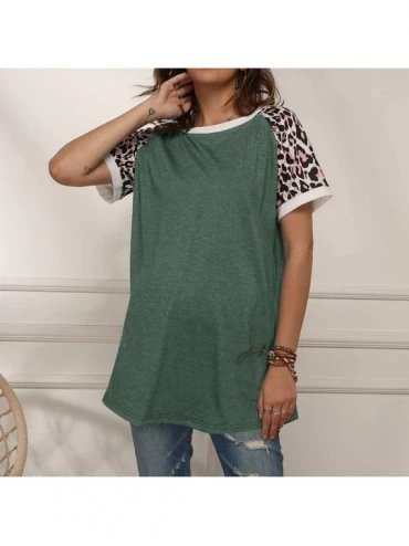 Baby Dolls & Chemises Women Splice Blouse Solid Color Stitching Striped Leopard Short Sleeve Shirt Tunics Tops - D - CG193K4I...