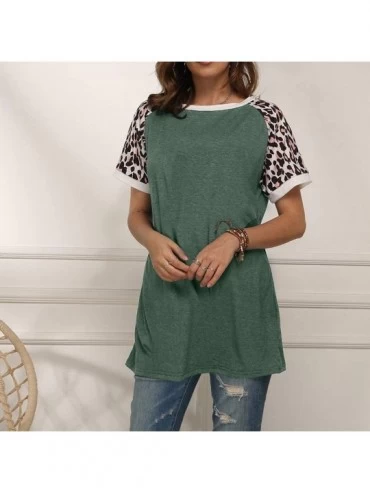 Baby Dolls & Chemises Women Splice Blouse Solid Color Stitching Striped Leopard Short Sleeve Shirt Tunics Tops - D - CG193K4I...