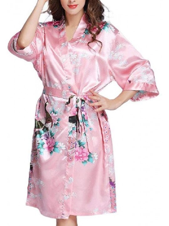 Women's Satin Nightshirt Lingerie Charmeuse Elegent Peacock Kimono ...